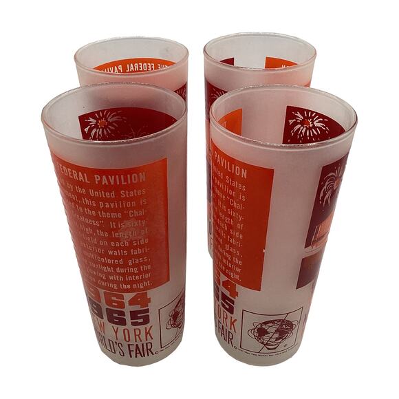 Vintage 1964-1965 New York World's Fair Federal Hall Set of 4 Frosted Glasses - Picture 7 of 10